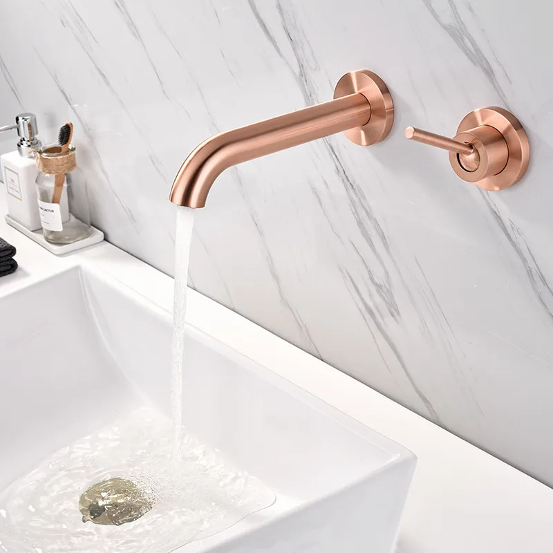 Basin Faucet Wall Mounted Rose Gold Matte Single Handle In Wall