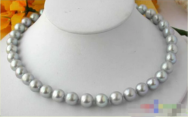 

p1302 AAA+++ 17.5" 12MM GRAY ROUND FW CULTURED PEARL NECKLACE ^^^@^Noble style Natural Fine jewe FREE SHIPPING