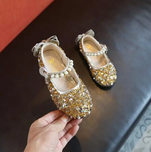 

kids Shoes Girl J19116 2019 New Princess Sequins Flats Wedding Children's Sandals Pink Gold Sliver Toddler Baby Pearl Shoes