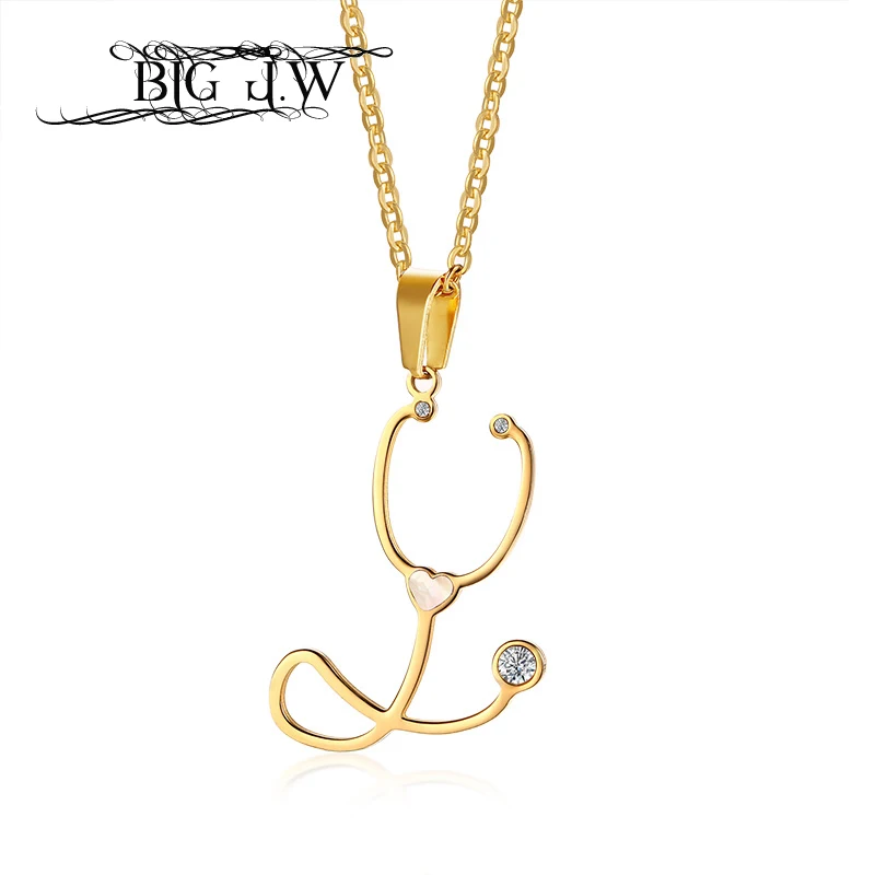 BIG J.W Unique Stethoscope Pendants Necklaces Minimalist Stainless