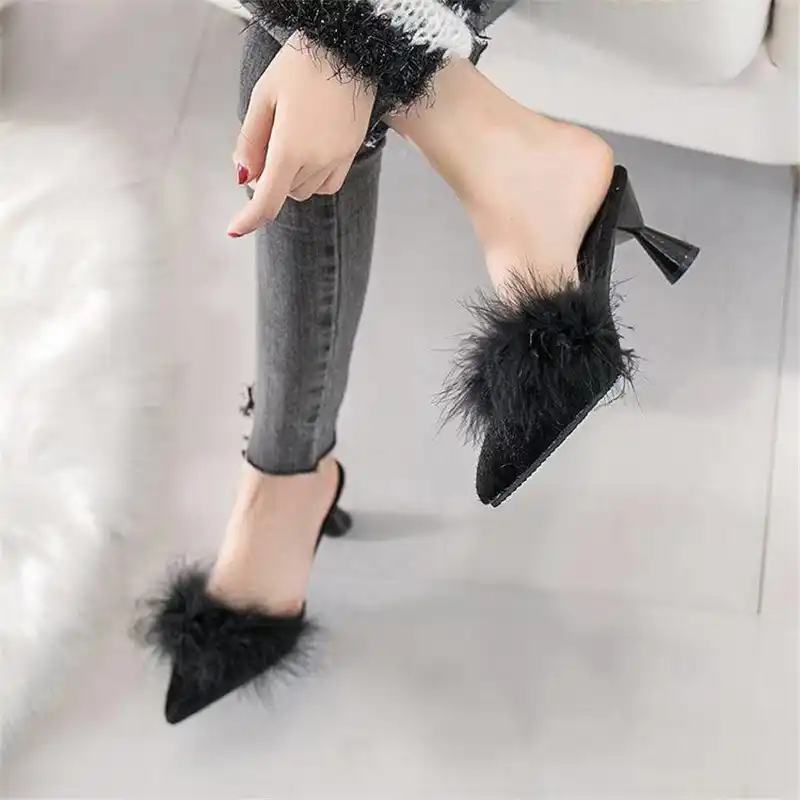 heels with fur on toe