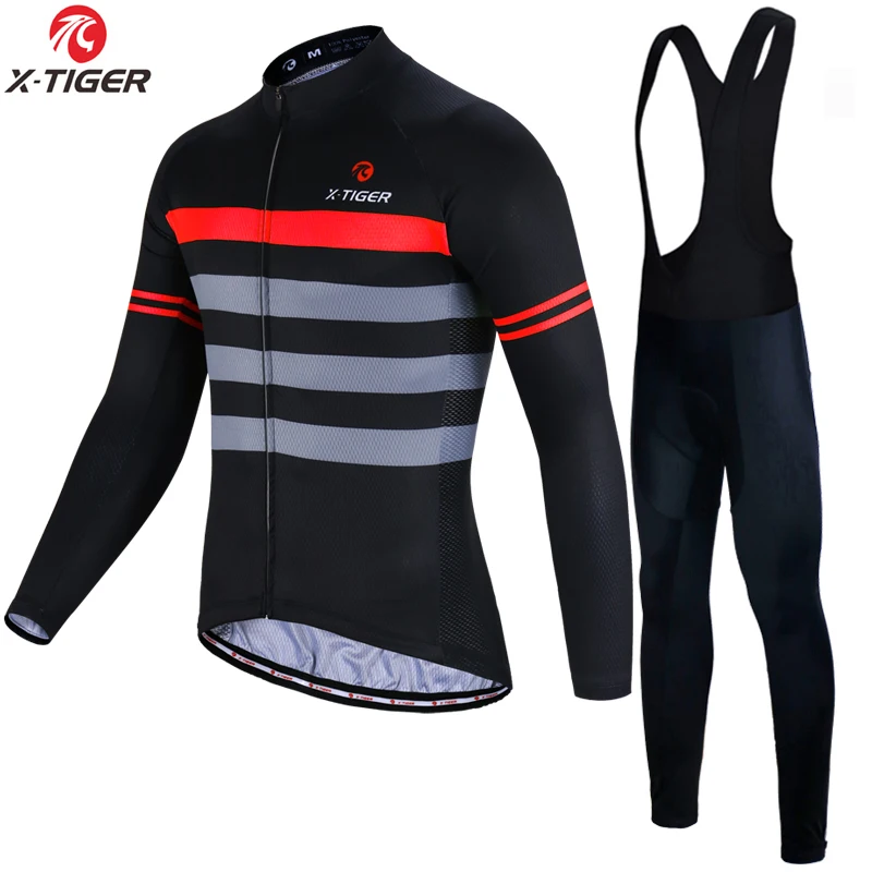 Футболка X-Tiger Pro для велоспорта с длинным рукавом, одежда для горного велосипеда, Мужская одежда для гонок, одежда для велоспорта, Ropa Maillot Ciclismo - Цвет: Autumn Bib Set