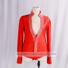 Индивидуальные красные рубашки для латинских танцев, одежда для латинских танцев, одежда для сальсы с кожаным поясом, мужская рубашка черного цвета из спандекса