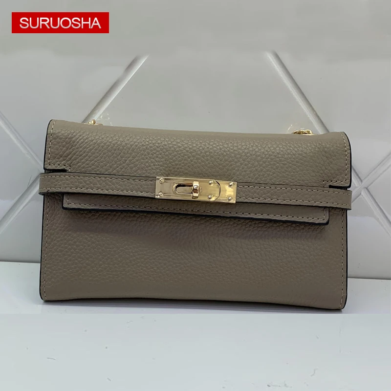 

Real Photos 2019 Luxury Brand Design Women Wallet Female Purse 100% Genuine Leather Gold Chain Clutch Leather Bag 3 Way Use