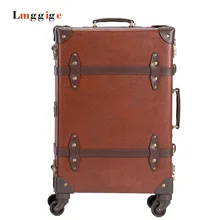 Genuine Leather Luggage,High quality Vintage Suitcase,Universal wheels Aluminium alloy trolley travel bag,Caster commercial box