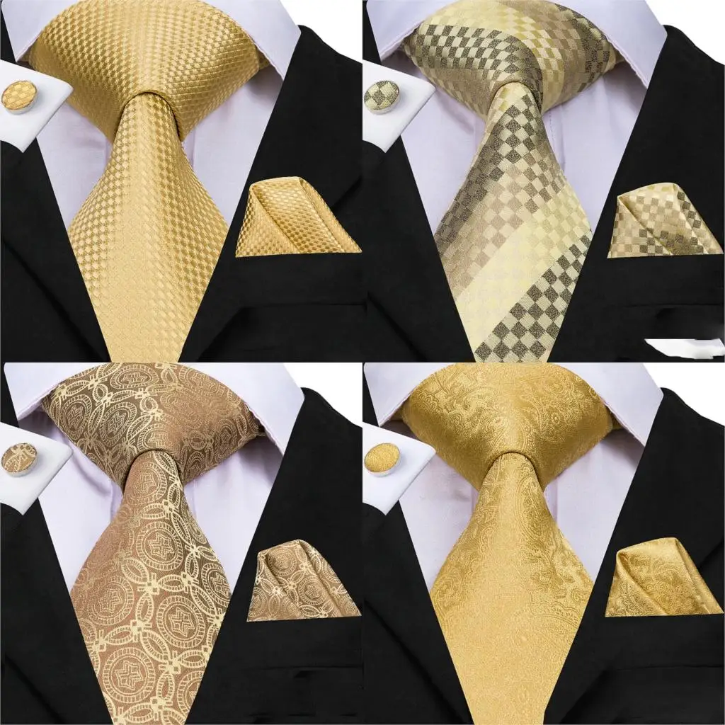 Mens Tie Set Jacquard Silk Ties Pocket Square Cufflinks Fashion Floral 8.5cm For Men