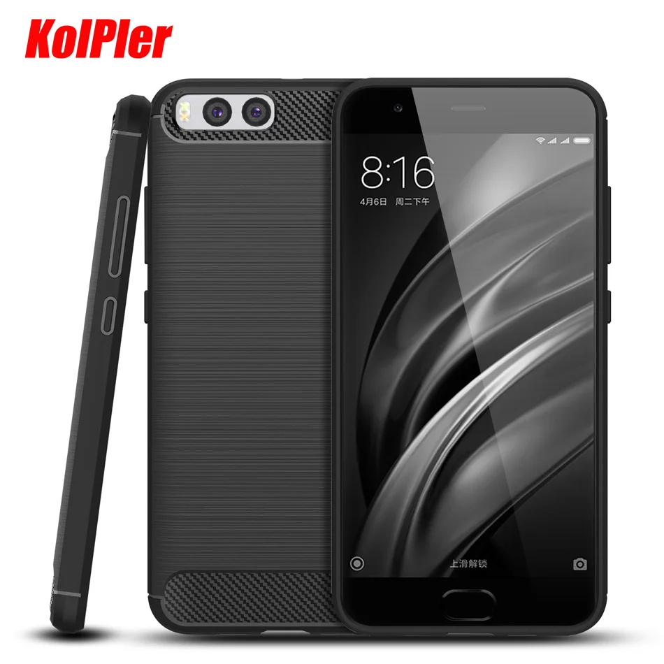 buy KOLPLER Case for Xiaomi Mi 6 Luxury Armor Carbon Fiber Texture Brushed Silicone Soft TPU Covers Case for Xiaomi Mi6 Coque Shell