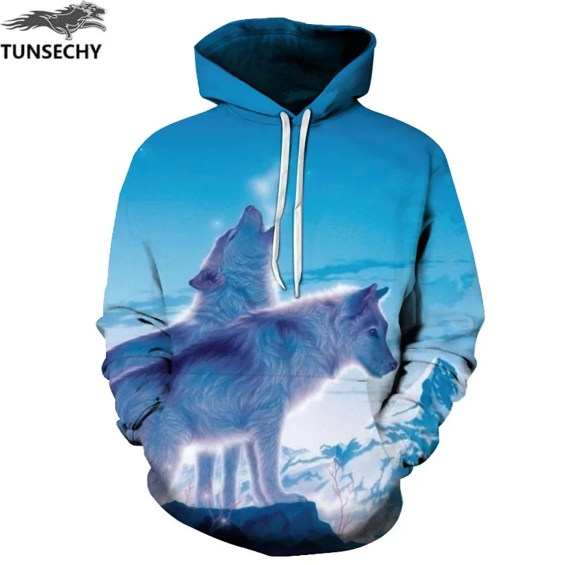 

TUNSECHY Fashion Brand clothing Hoodies Men/Women wolf 3D print Hooded Sweatshirt Pockets Hoody Tracksuits Free transportation