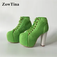 Женские летние ботильоны на платформе; модная сетчатая обувь на не сужающемся книзу высоком каблуке; Botas Mujer; с вырезами; женcкая Брендовая обувь; Sapatos Botines; ботинки в сеточку
