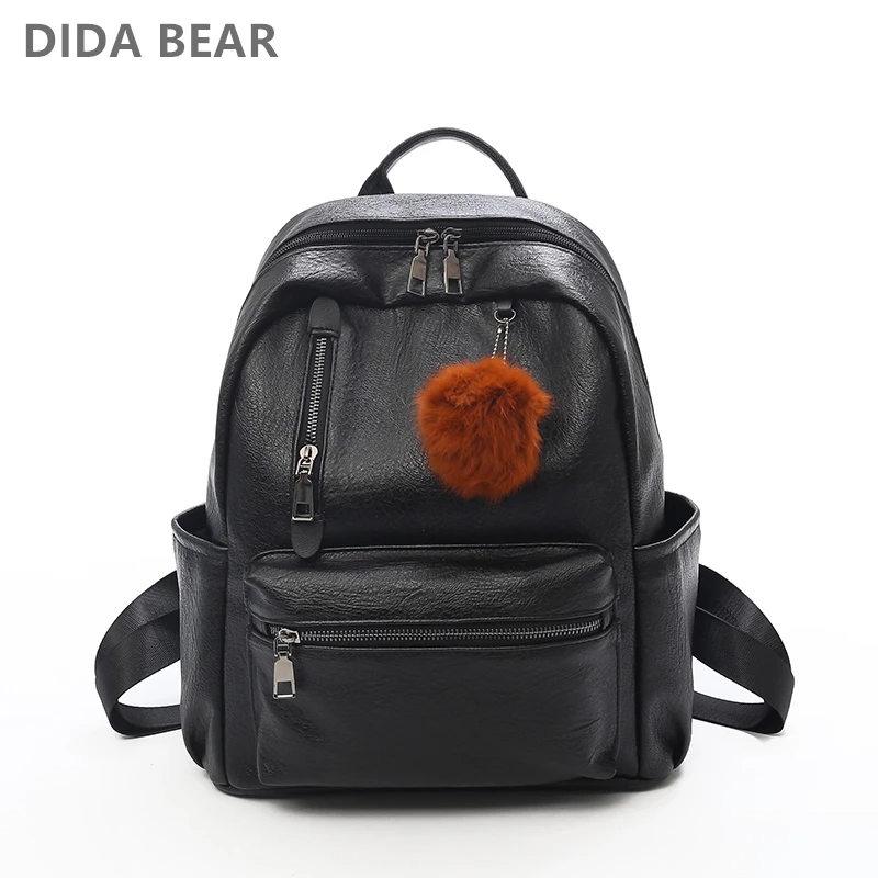 

DIDA BEAR 2018 New Women Leather Backpack Black Backpacks Mochila Feminina Large School Backpacks for Girls Teenagers Travel Bag