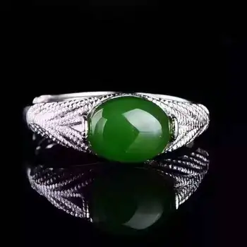 

Natural Hetian jasper Ring 925 sterling silver Natural 7*9mm green lace gemstone plain ring elegant fine Jewelry for women party