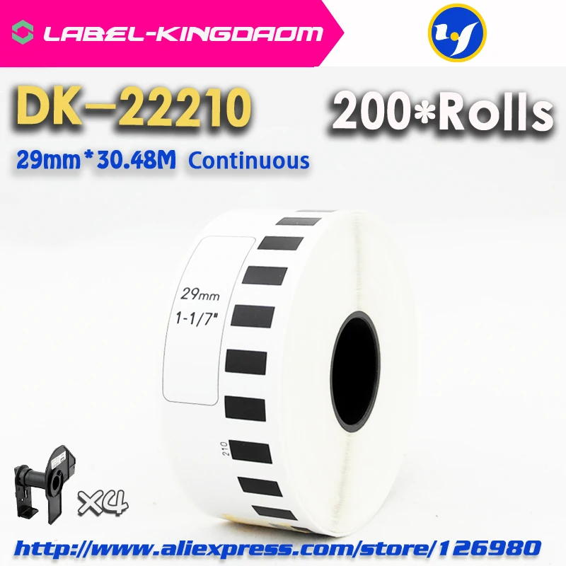 

200 Refill Rolls Compatible DK-22210 Label 29mm*30.48M Continuous Compatible for Brother Label Printer White Paper DK2210