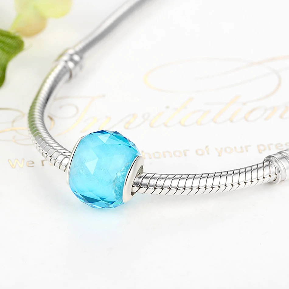 ELESHE Original 925 Sterling Silver Crystal Charms Faceted Murano Glass Beads Fit Pandora Charm Bracelet Authentic Jewelry Gift