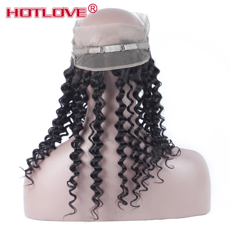 360 Lace Frontal Closure With Baby Hair Brazilian Deep Wave Natural Hairline 130% Density Remy Human Hair Pre Plucked HOTLOVE