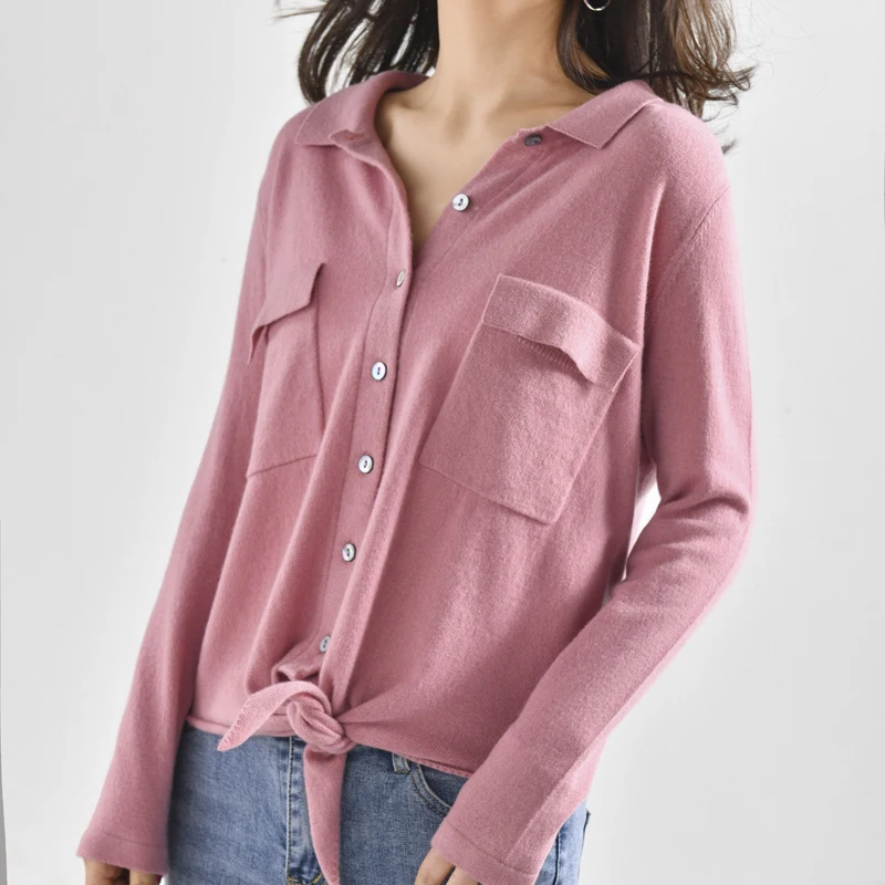 

Top Grade Sweater for Woman Pure Wool Knit Cardigans Turn-down collar 7colors 100% Wool Jumpers Lady Tops Spring winter sweaters