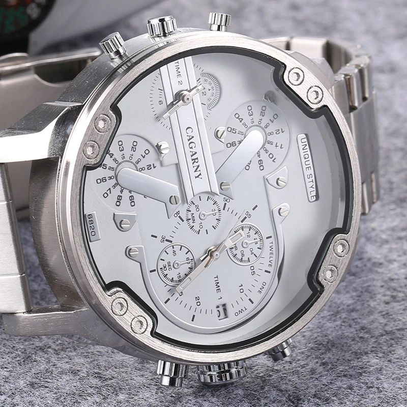 52MM Classy Big Case Watch For Men Stainless Steel Band Casual Mens Quartz Watches Cagarny Waterpro