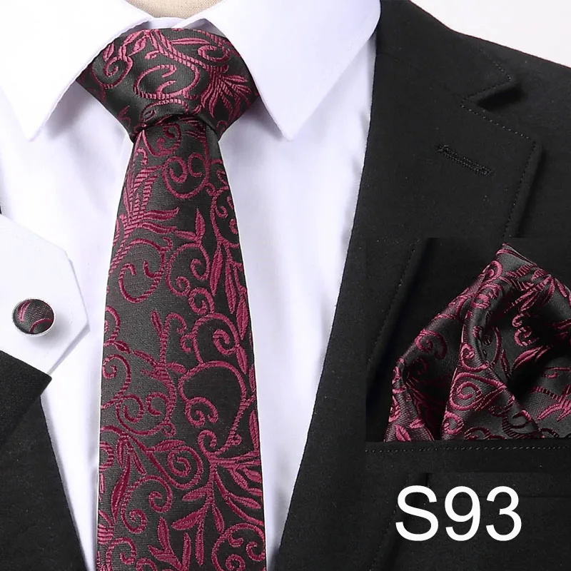 7,5 см Для мужчин галстук черный, красный геометрический шелк жаккард связей для Для мужчин Hanky комплект запонок Бизнес Свадебный галстук