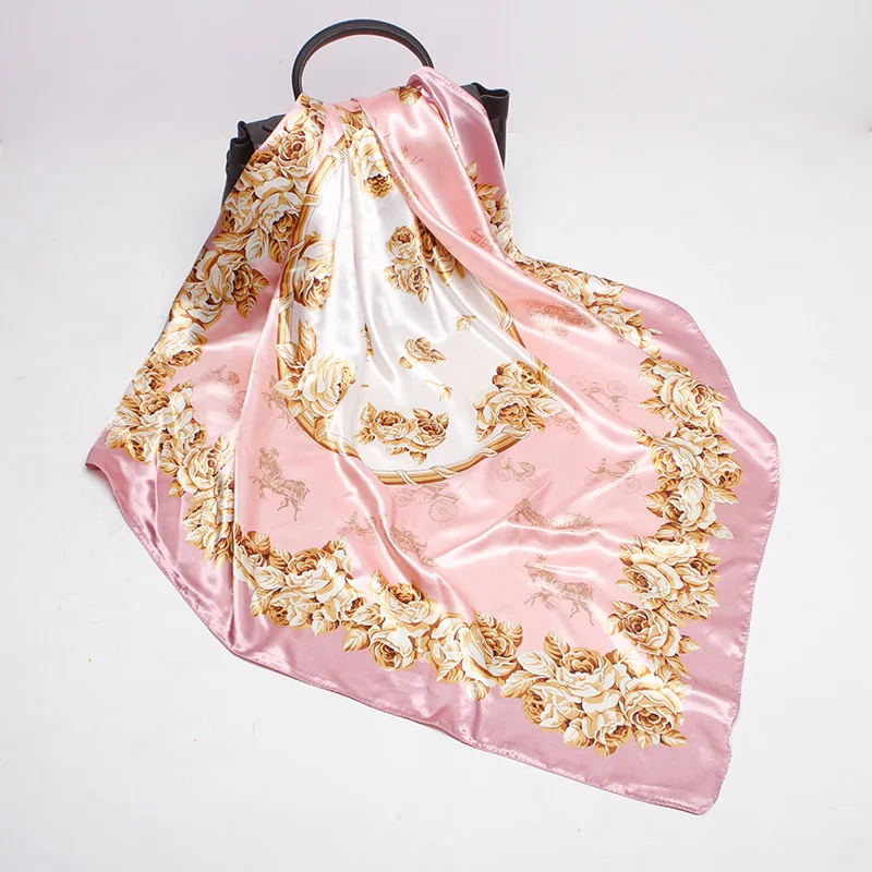 Роскошный атласный Имитация шелковый шарф женский 90 см квадратное полотенце пепельный фиолетовый модный декоративный Шелковый цветок клетчатые шарфы