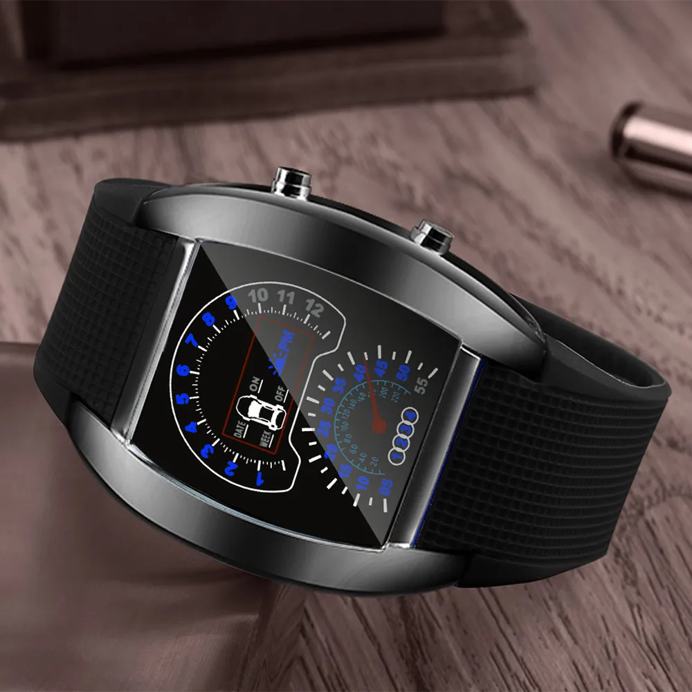

Style Quartz Fashion Women Watch Top Aviation Turbo Dial Flash LED Watch Gift Mens Lady Sports Car Meter Clock dropshipping