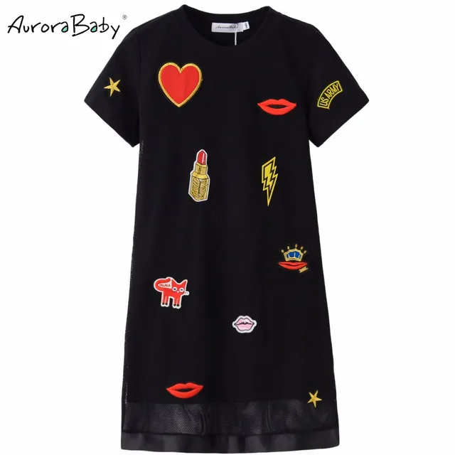 Vestidos de verano para niñas pequeñas, apliques negros, 6, 7, 8, 9, 10, 11, 12, 13, 14 años Vestidos de verano para niñas pequeñas, apliques negros, 6, 7, 8, 9, 10, 11, 12, 13, 14 años