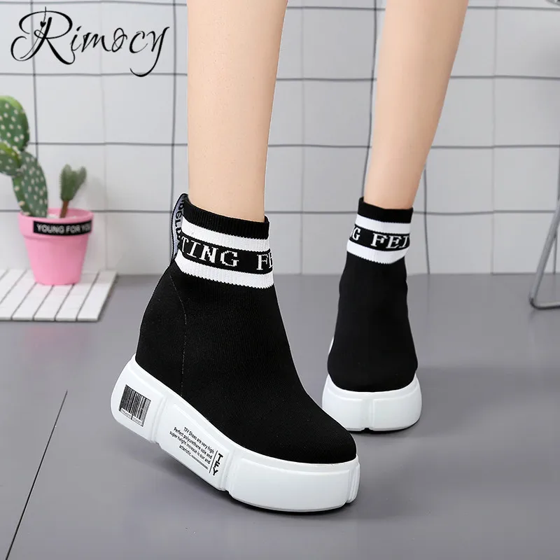 

Rimocy 2019 women Stretch Fabric Sneakers spring Casual Shoes woman new fashion Vulcanize Shoes ladies slip on platform boots