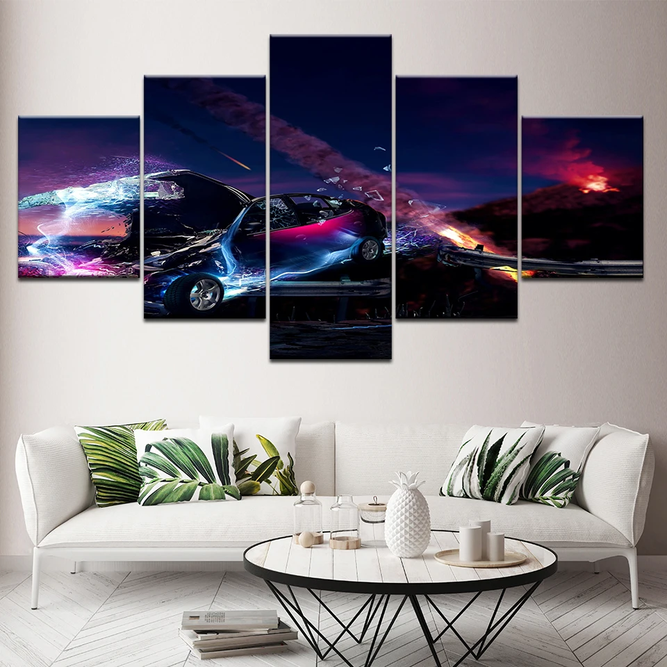 

Canvas Painting Abstract sports car 5 Pieces Wall Art Painting Modular Wallpapers Poster Print for living room Home Decor