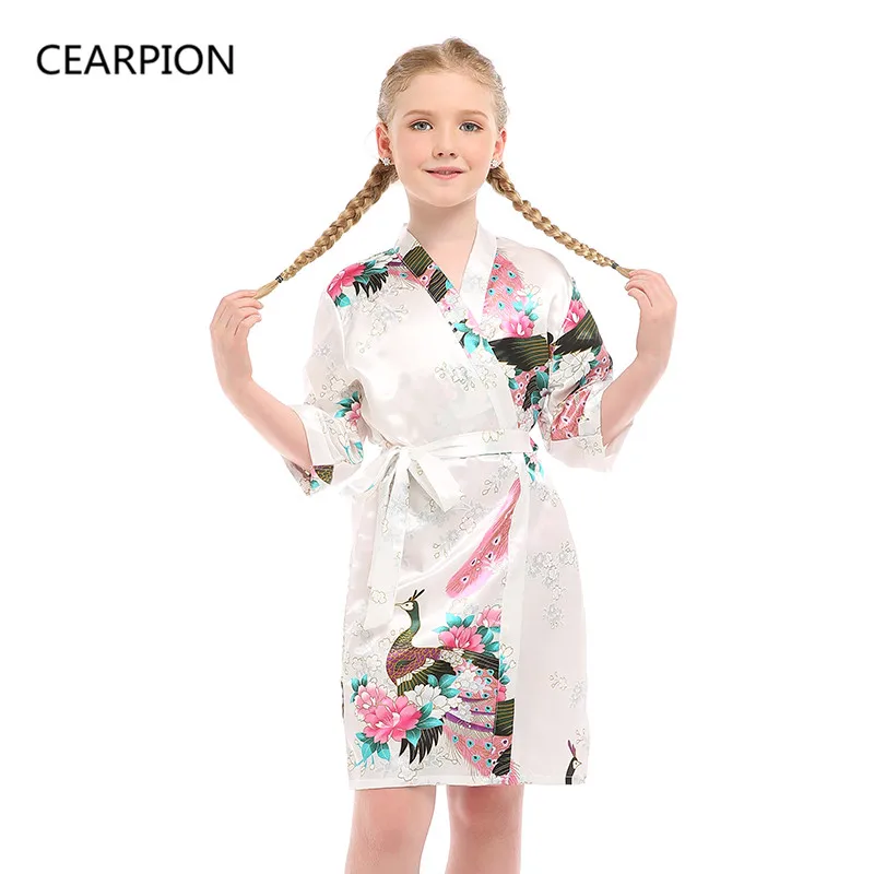 CEARPION Print Floral&PEACOCK Robe Baby Girls Casual Kimono Bathrobe