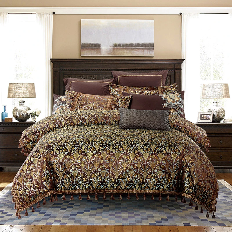 4 6pcs Super Quality Elegant Bedroom Set King Queen Euro Double Bed Linen Tassels Duvet Quilt Covers Solid Color Brown Bed Sheet Bedding Sets Aliexpress