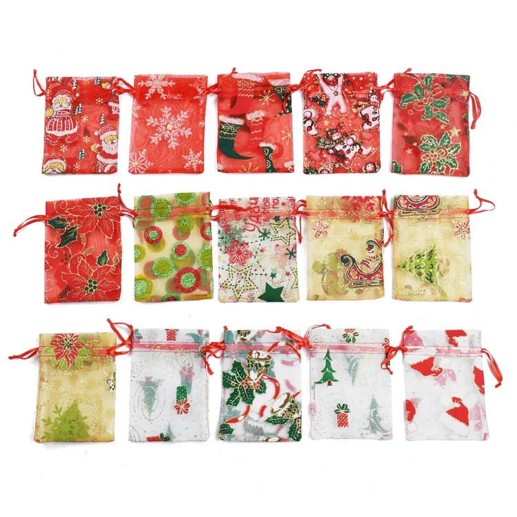 

Wholesale 13x18cm 1000pcs Custom jewelry organizer Drawstring Christmas Gift Packaging Organza Bag