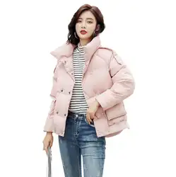 2018 зимние Для женщин сплошной цвет Хлеб хлопковая куртка-пуховик пальто теплый с длинным рукавом корейский стиль ватник Верхняя одежда r453
