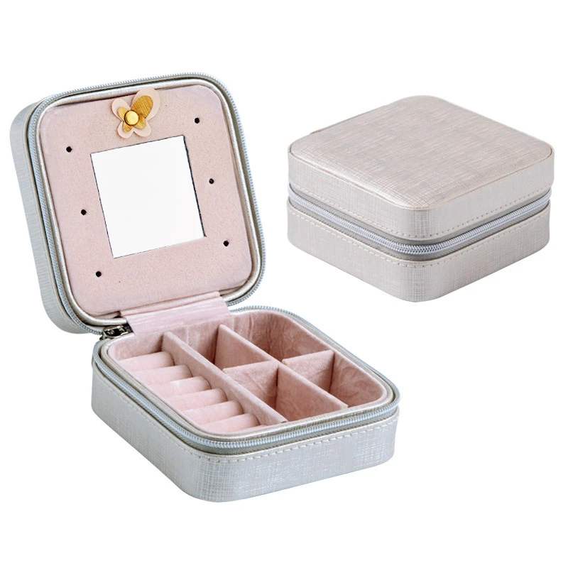 PURDORED 1 Pc Mini Jewelry Box Portable Zipper Jewelry Storage Organizer Women Ring Necklace Display Case Travel Accessories