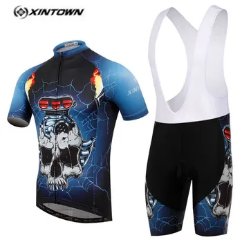 

XINTOWN Pro Bike Jersey Bib Shorts Sets Deep Blue Male Ropa Ciclismo Cycling Top Bottom Men Riding mtb Bicycle Clothing Suits