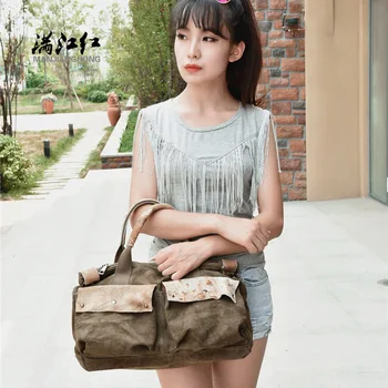 

Cross-border special 2018 new canvas women's single shoulder bag retro style creative multi-function handheld large-capacity bag