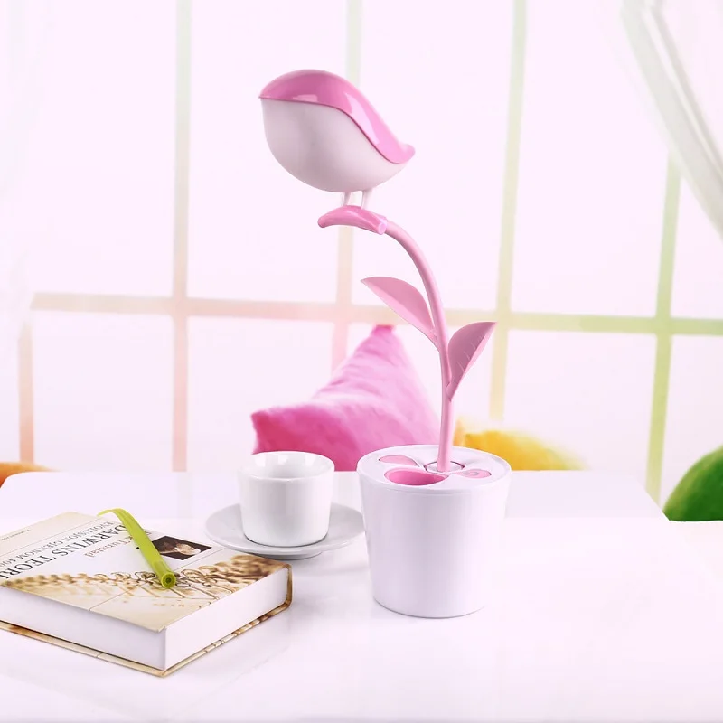 Kawaii Sapling Bird ночник перезаряжаемая Светодиодная настольная лампа держатель для
