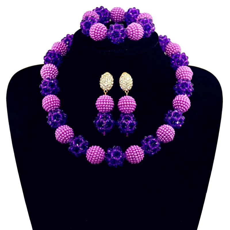

Fashion Purple Women Stylish Crystal Beads Jewelry Accessories Nigerian wedding african beads jewelry set ABD011