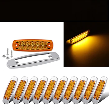 

10 pcs Side Marker thin Light LED Car truck LED yellow side light Chrome 12/24V For Freightliner etc Dimension
