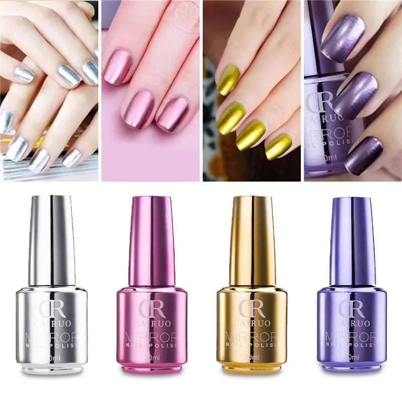 

4 Bottle 20ml Silver Mirror Effect Metallic Nail Polish Metal Shinning Nail Art Varnish Beauty Makeup Gift
