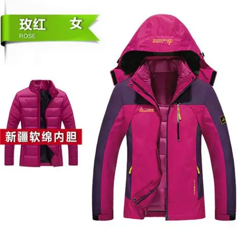 UNCO& BOROR, зимняя куртка для мужчин и женщин, хлопковая пуховая парка, теплая, водонепроницаемая, ветрозащитная, съемная, комплект из 2 предметов, пальто с капюшоном, Размеры M~ 4XL 5XL 6XL - Цвет: women rose red
