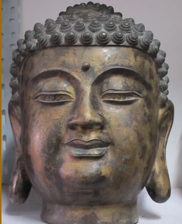 

13"huge Tibetan Buddhism old Bronze Shakyamuni Buddha head statue