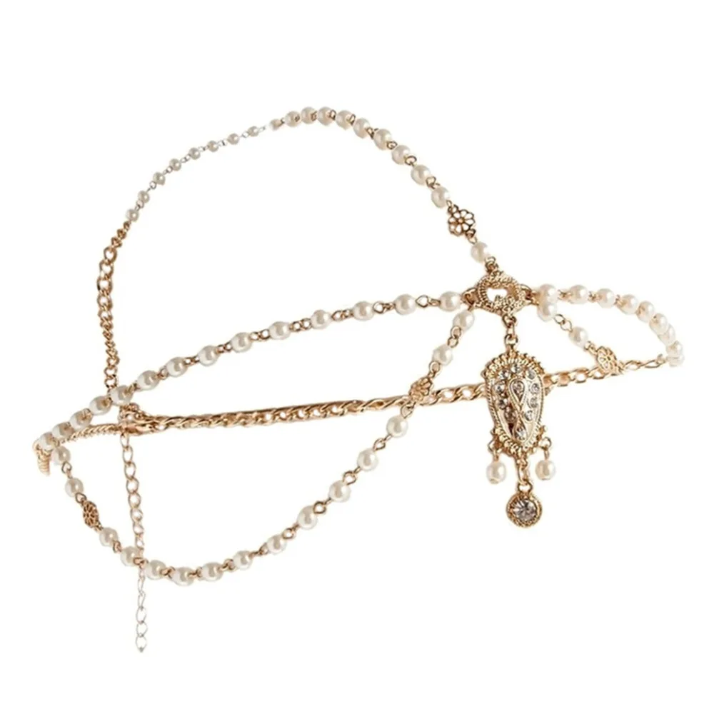 Women BOHO Flapper Ivory Multi Beads Crown Tikka Headband Wedding Head Chain Vintage Decor hair accessory hair headdress bridal headwear hair band crown