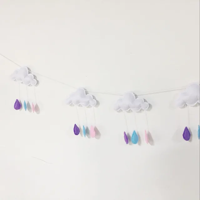Pastel Cloud And Raindrops Felt Garland Baby Wall Decorations Prop Pastel Cloud And Raindrops Felt Garland Baby Wall Decorations Prop Birthday Party Room Hanging Decor