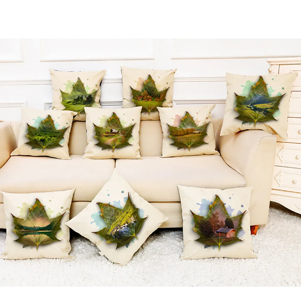 

Cushion Cover Home Decoration Maple Tree Linen Blend Cushion Cover Comfortable Pillow Case Garden Pillowcase coussin rose