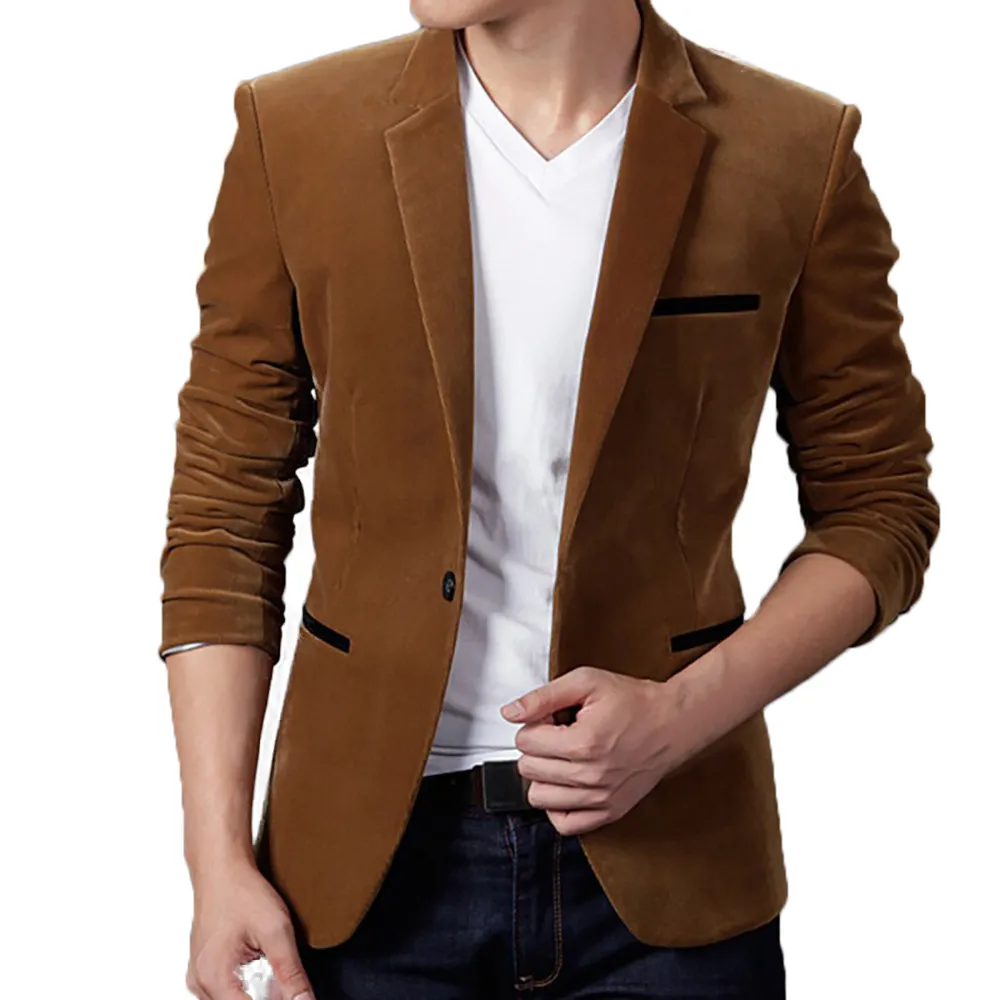 Jacket Men's Casual Corduroy Slim Long Sleeve Coat Suit Jacket Men ...