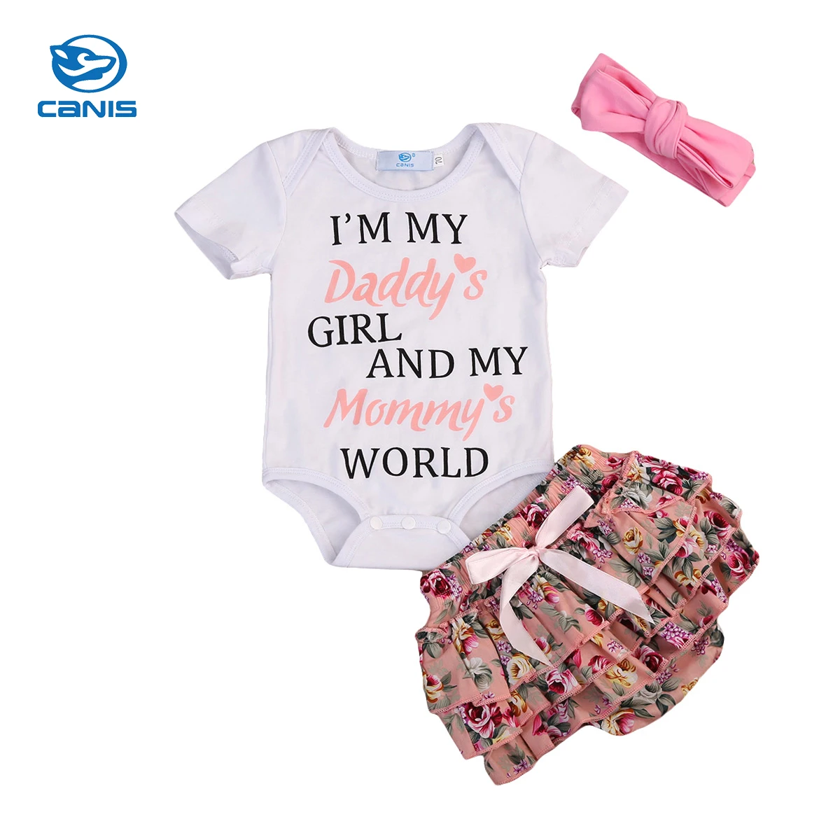 Хлопковый комплект одежды из 3 предметов для маленьких девочек, топ-боди с надписью, комбинезон + шорты с цветочным принтом + повязка на