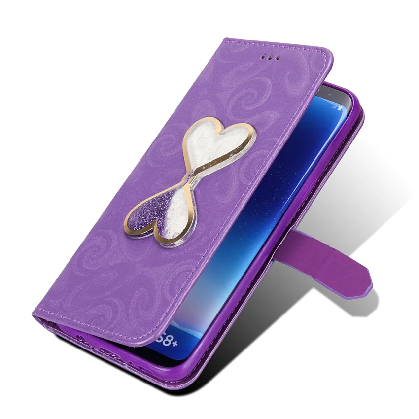 Hourglass Love Heart Quicksand Leather Wallet Case For Samsung Galaxy S8 S9 Plus S5 Mini S7 Edge Magnetic Flip 2 Card Slots Bag (11)