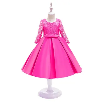

3 4 5 6 7 8 9 10 Years Girls Dresses Elegant Girls Lace Dress Long Sleeve Girls Party Dress Solid Children Clothing Kids Fashion