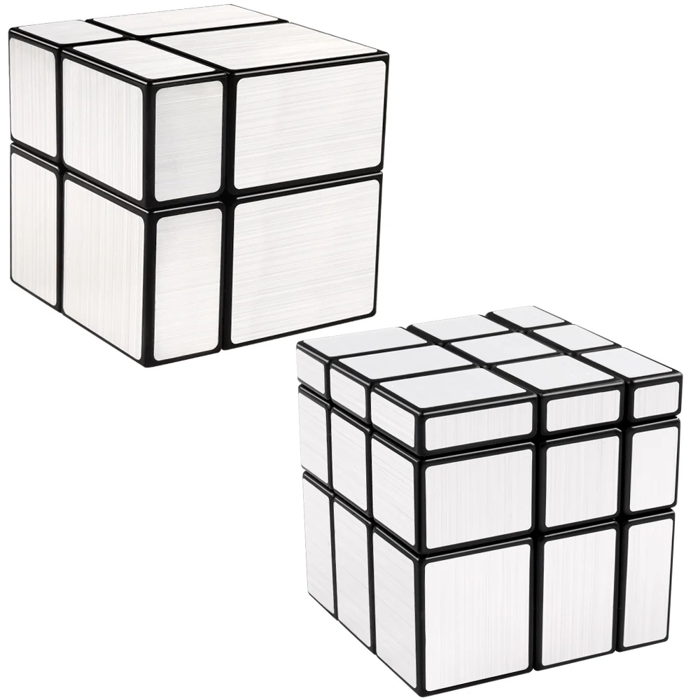 Набор зеркальных кубиков D-FantiX Shengshou 2x2 3x3 зеркальные Кубики-пазлы серебряные
