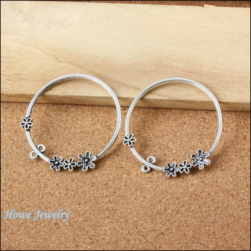 24pcs round flower pendant Antique silver Pendant DIY European Style