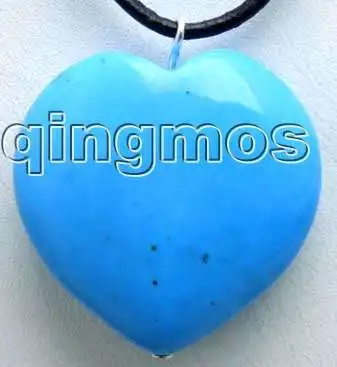 

Big 30mm heart Blue Stone pendant and Black leather cord 18" necklace-pen011