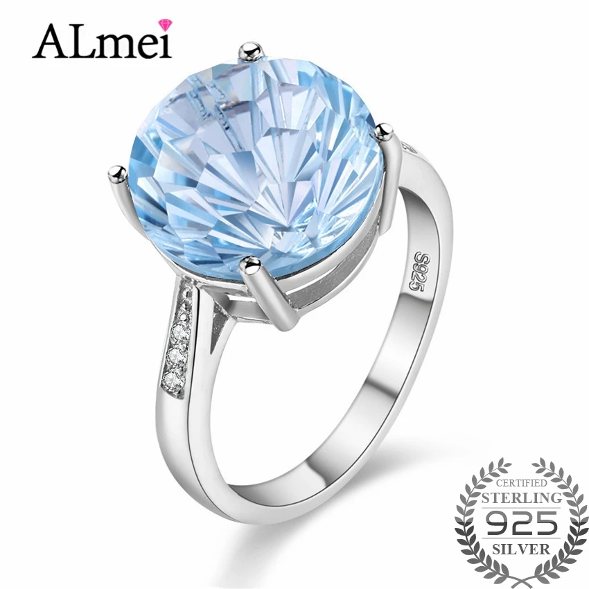 

Almei Female 6.5ct Blue Topaz Natural Gemstone Aquamarine Engagement Rings Silver 925 Fine Jewelry for Women with Box 40% FJ013